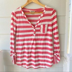 LUCKY BRAND Red & White Stripe Front Pocket Thermal Long Sleeve Top